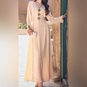 Elegant Cream Maxi Dress with Gold Accents